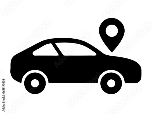 Car icon with location pin black silhouette vector illustration