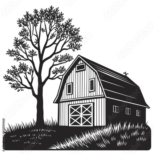 Rustic Farm Barnhouse and Shade Tree