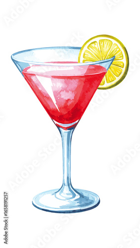 Watercolor Illustration of Cosmopolitan Martini Glass – Cocktail Art Print