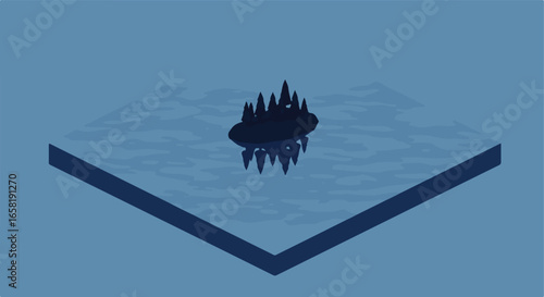 Isometric forest on island floating in ocean. Illustration, map, or game use
