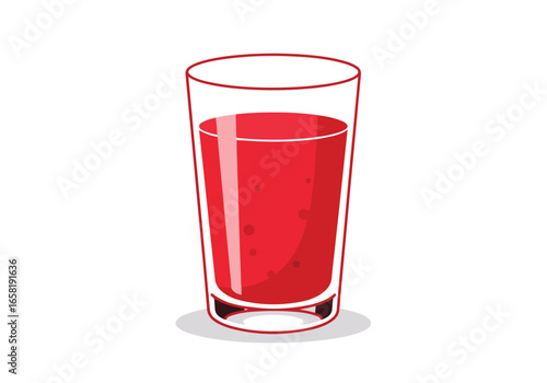 Fresh red drink in glass, centered on white, shadows indicate a flat surface