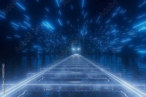 A train is traveling down a track
