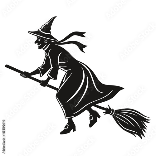 Witch Flying on Broomstick Silhouette