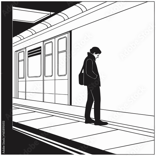 Urban Solitude on Subway Platform