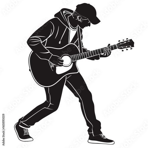 Guitar Player Silhouette on White