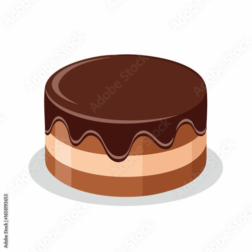 A delicious sacher torte cake with layers and a glossy chocolate ganache topping, resting on a white surface.