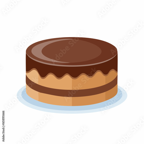 sacher torte cake with rich frosting on a plate, illustration.
