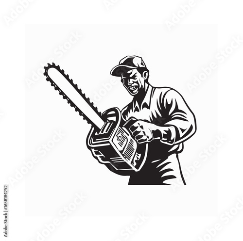 Man Holding Chainsaw Vector Illustration for Lumberjack or Construction Theme