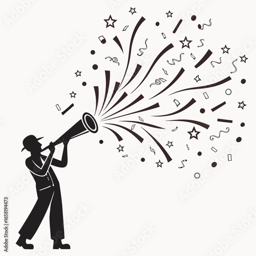 Man Blowing Party Horn with Confetti