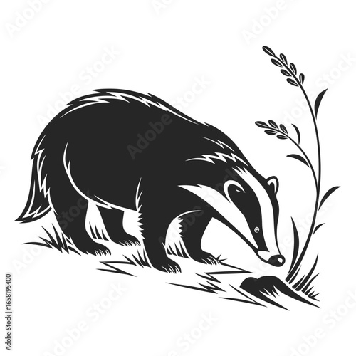 Stylized Badger Foraging Nature Artwork