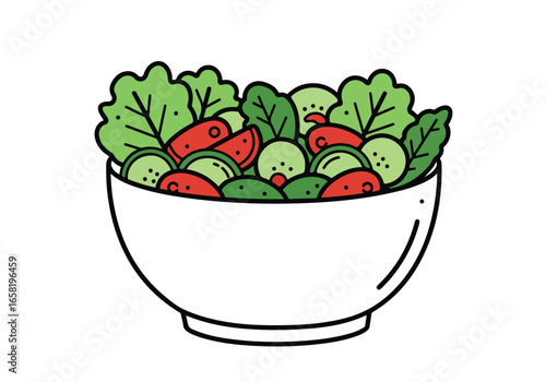Healthy vegetable salad is served in the bowl on white background for recipe ads