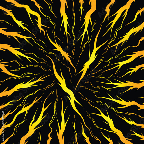 Radiant Golden Burst Explosion,Yellow Lightning Pattern,Yellow Flame Radial Pattern,Glowing Branch Lightning Design
