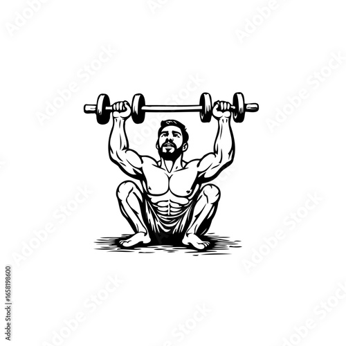 Vector illustration of a muscular man weightlifting showing fitness effort and determination with bold lineart drawing design