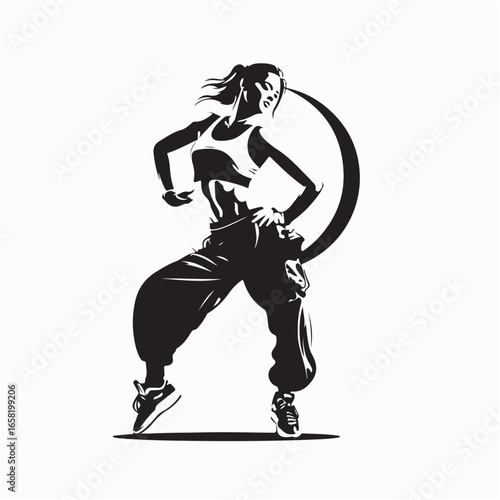 Silhouette vector of sporty woman zumba instructor dancing energetic fitness workout pose