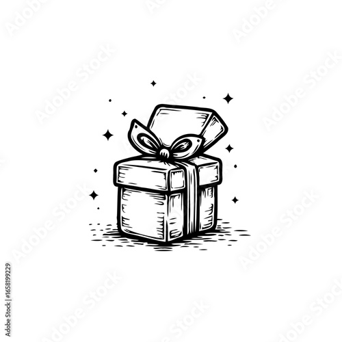 Elegant gift box illustration featuring ribbon and stars showcasing celebration and anticipation with vector design