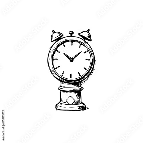 Illustration of a classic alarm clock on a stand timekeeping concept with vintage design and simplistic art style