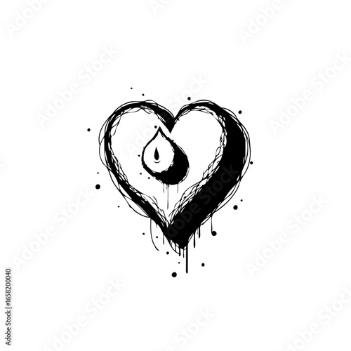 Heartbroken concept with a water drop symbolizes sadness and vulnerability and emotional expression and feelings