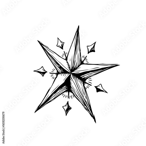 Hand drawn nautical star illustration vintage style sea design sketch retro emblem element graphic