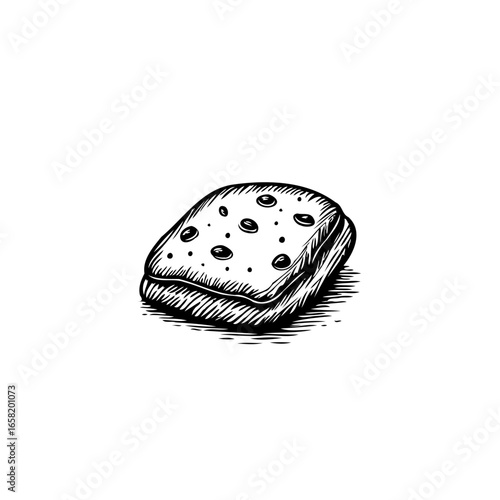 Hand drawn food illustration, delicious brownie with chocolate chips on top, sweet dessert