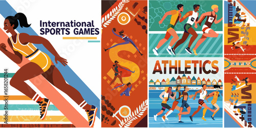 Vibrant Illustration of International Sports Games with Diverse Athletes in Competition