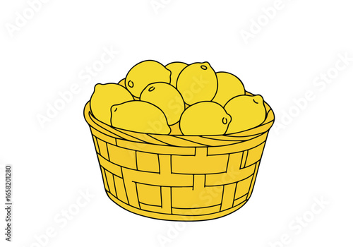 Lemons fill basket. Isolated blank space. Use in citrus ads, food blogs, or educational material