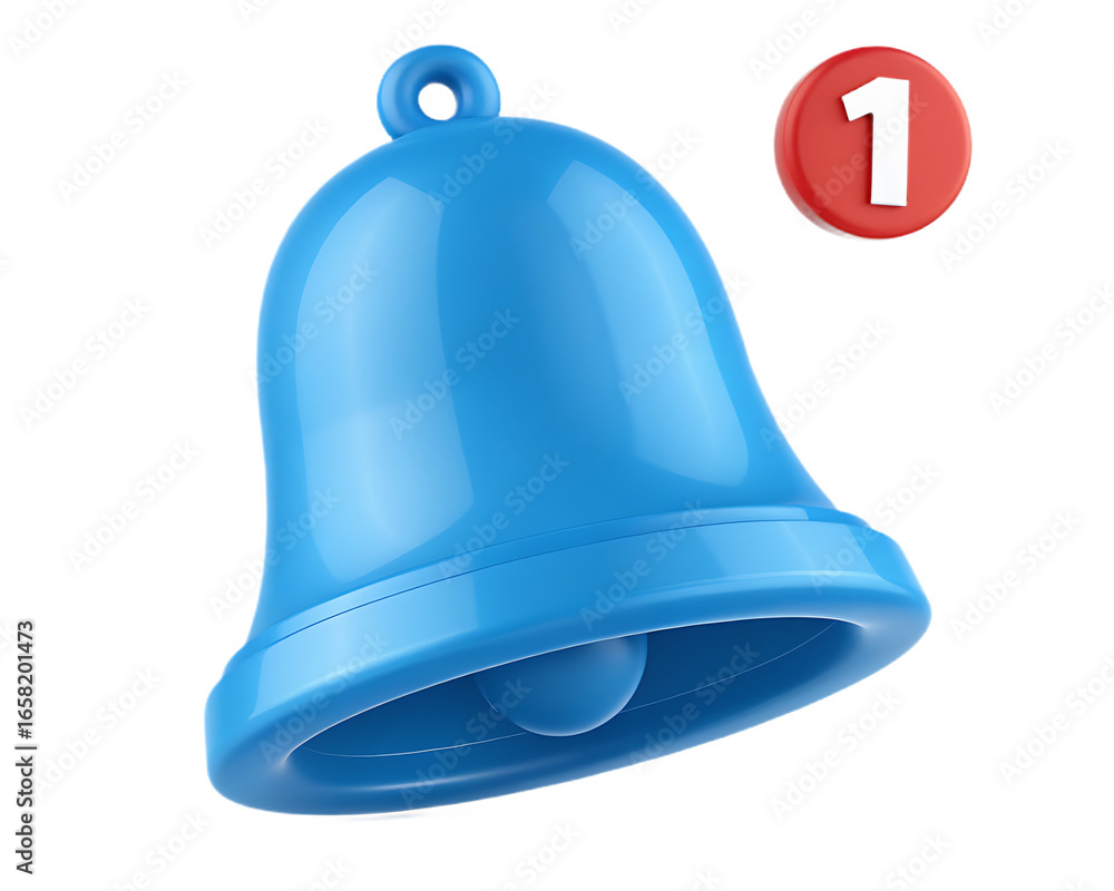 Fototapeta premium 3D Vibrant Blue Notification Bell with Alert Indicator Standing Out Against white background Indicating Important Message and Reminder Concept