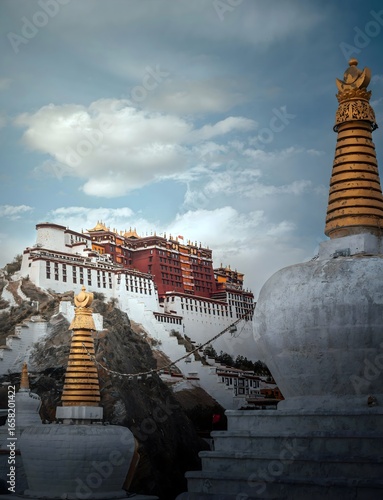 Papier peint Potala Palace Lhasa Tibet Through Buddhist Stupas Sacred Architecture Landmark T