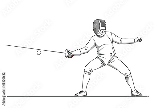 Fencer lunging in a white background. Possible use sports illustration