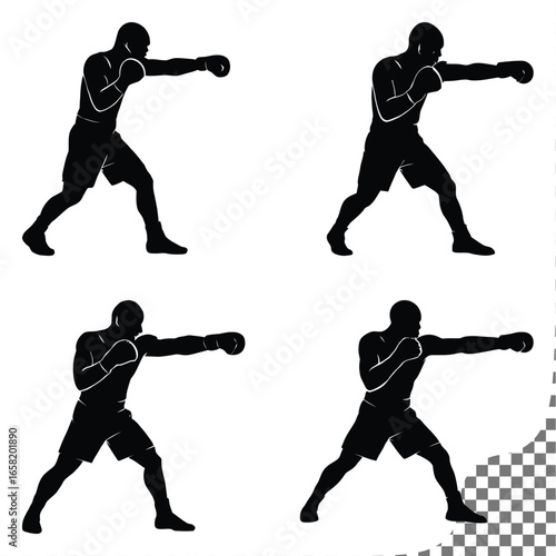Boxing athlete silhouette vector collection, the design will be isolated from the background and customable design for sports projects
