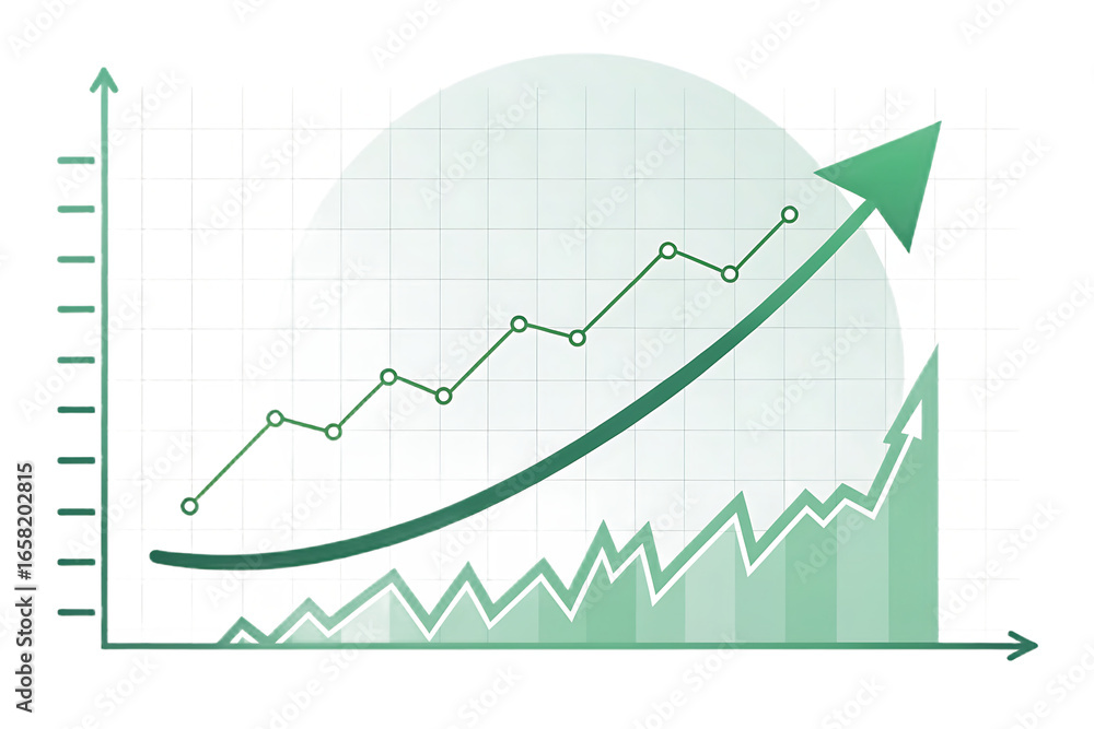 Naklejka premium Financial growth chart with upward trending arrow and abstract background isolated on transparent background