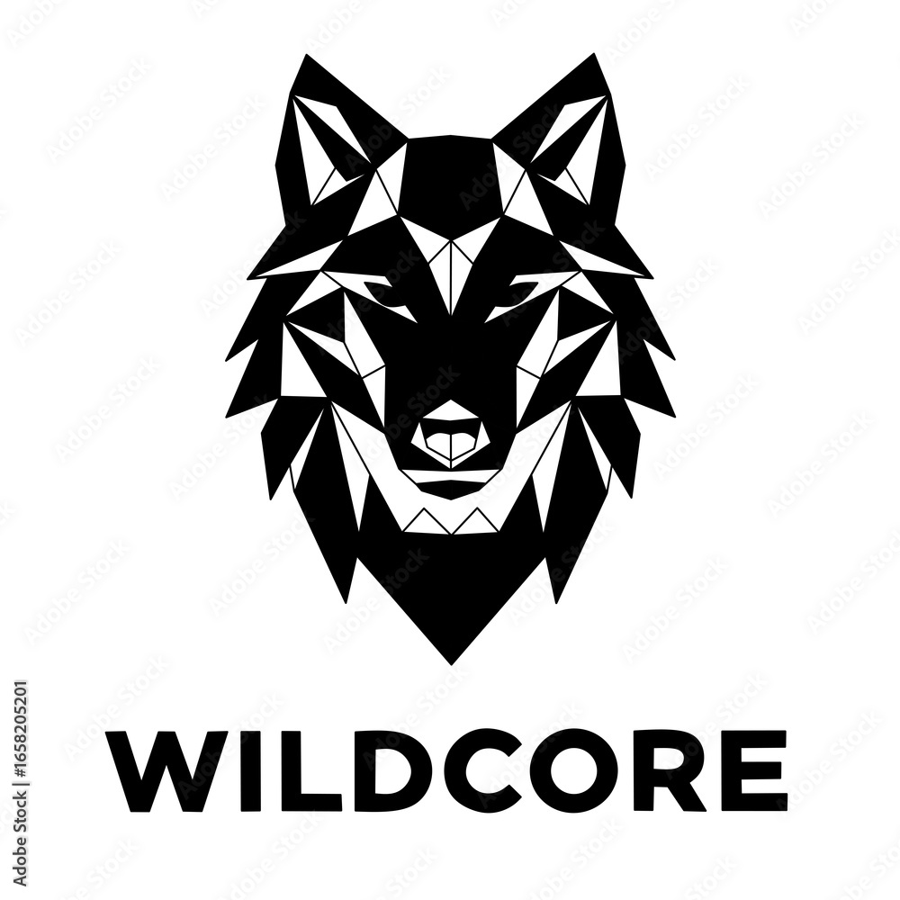 custom made wallpaper toronto digitalGeometric wolf head logo with "WILDCORE" text. Modern, strong, abstract animal design.