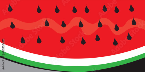Illustration of a sliced watermelon with small black seeds,eps 10