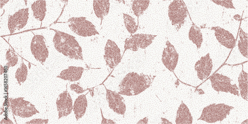 Red floral background. Minimal ink stroke with rough surface, paper grain and dotted threshold. Subtle grit and dust specks.