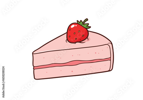 Pink Slice cake with strawberry on white background for sweet concept design