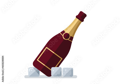 Elegant bottle in ice for celebration on white; could be used for ads or greeting cards