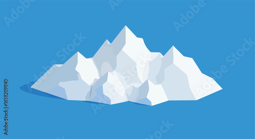 Iceberg floating on water. Minimalist digital illustration with a solid blue background