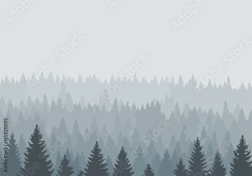 Forest trees receding into the fog for use as a background in banners or websites