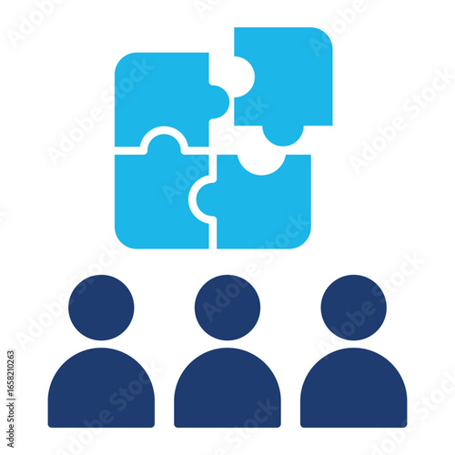 Team Building Icon In Blue Monochrome Flat Design, Vector Illustration
