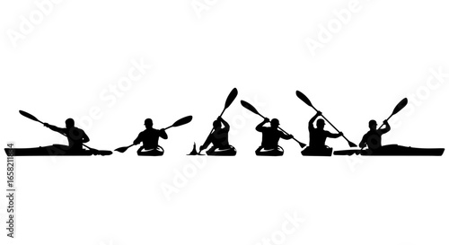 Kayakers in various paddling positions, showcasing different strokes and techniques.