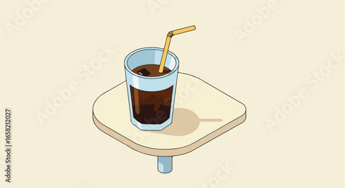 Refreshment Fizzy drink with straw on light table for lifestyle use, simple