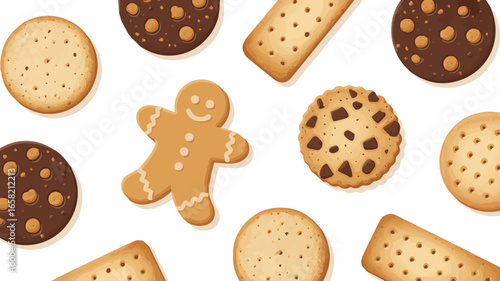 Create a kinds of deferent Biscuit food vector art with white background.