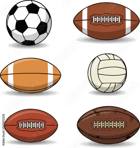 
Create a kinds of deferent football vector art with white background.