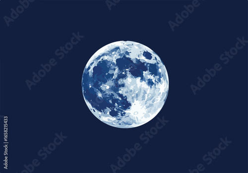Full Moon shines in a dark sky. For astronomy enthusiasts or graphic design
