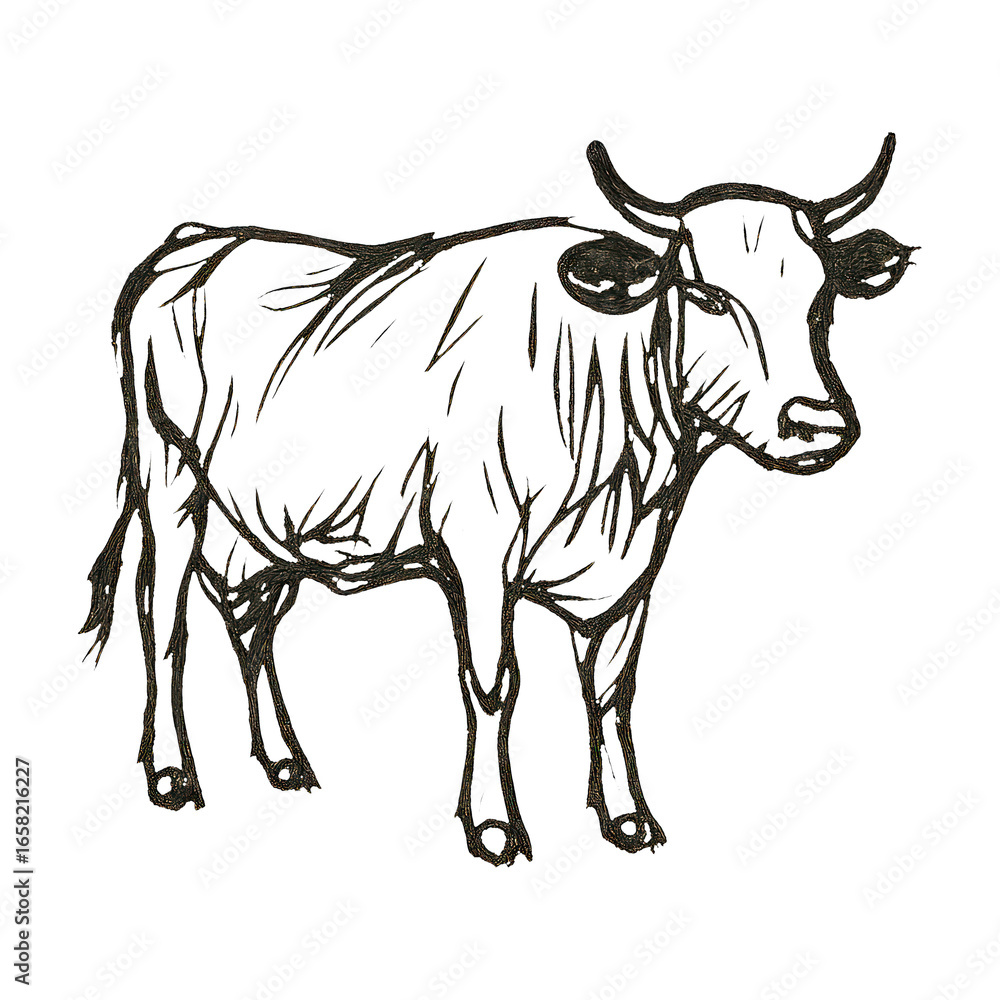 Fototapeta premium PNG Sketch of a standing cow.
