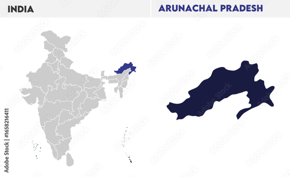 Obraz premium Arunachal Pradesh administrative map, Indian states, suitable for education, business, presentations, print, web use, and creative geographic projects. Indian union territory.