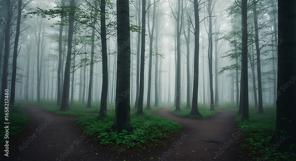 Fototapeta premium A compelling and introspective photograph of a misty woodland.
