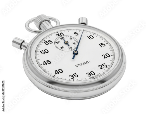 Vintage Chrome Stop Watch with White Face cutout isolated on transparent bg, png