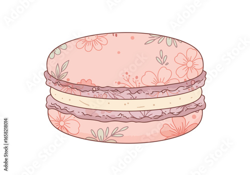 Isolated floral macaron on white, for recipes, menus, and social media posts