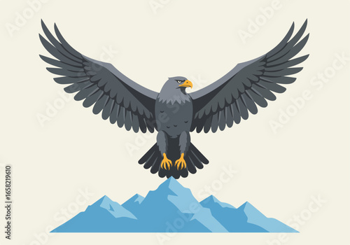 Majestic eagle soaring over mountains, wings spread, illustration for symbol usage