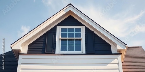 Gabled dormer window on a classic American style house roof, real estate photography, building material